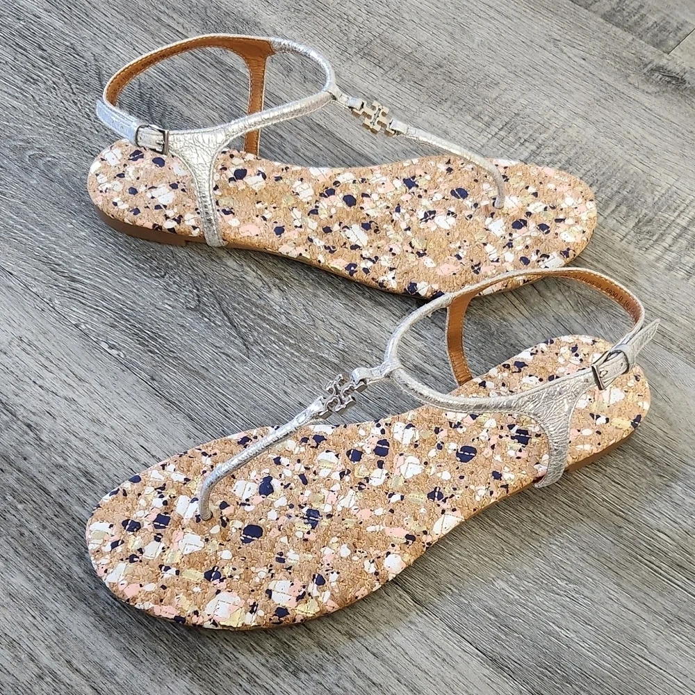 Tory Burch Marion Confetti Quilted T-Strap Sandals‎
